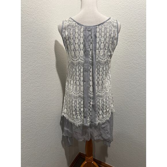 A'Reve Women's Tank Top Sz L Sliver White Sheer Lace Fairy Grunge BOHO - Picture 4 of 11